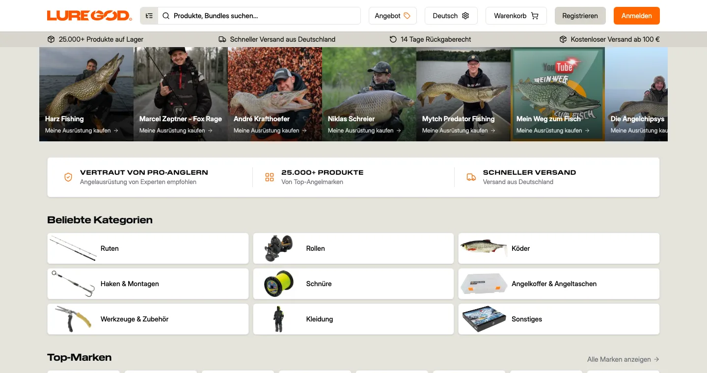 The Luregod e-commerce storefront homepage at luregod.de